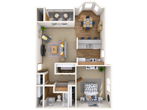 Floor plan for 1 bed, 1 bath, 820 sqft